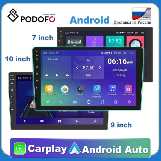 Podofo Car Radio Carplay Android 11 2 Din Android Wifi Universal 7/9/10" Car Multimedia Player For Volkswagen Nissan Toyota Kia