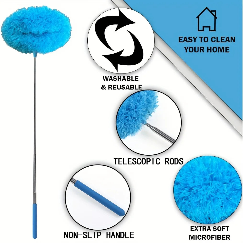 2PCS Long-Handled Microfiber Ceiling Fan Duster - Dust-Locking, Reusable, Effortless Cleaning Brush -Ideal For RVs & Home Use