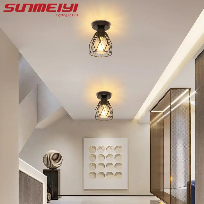 LED Ceiling Light Fixture Black Iron Farmhouse Kitchen Dining Table Hallway Bathroom Bedroom E14 Lamp holder Ceiling Light