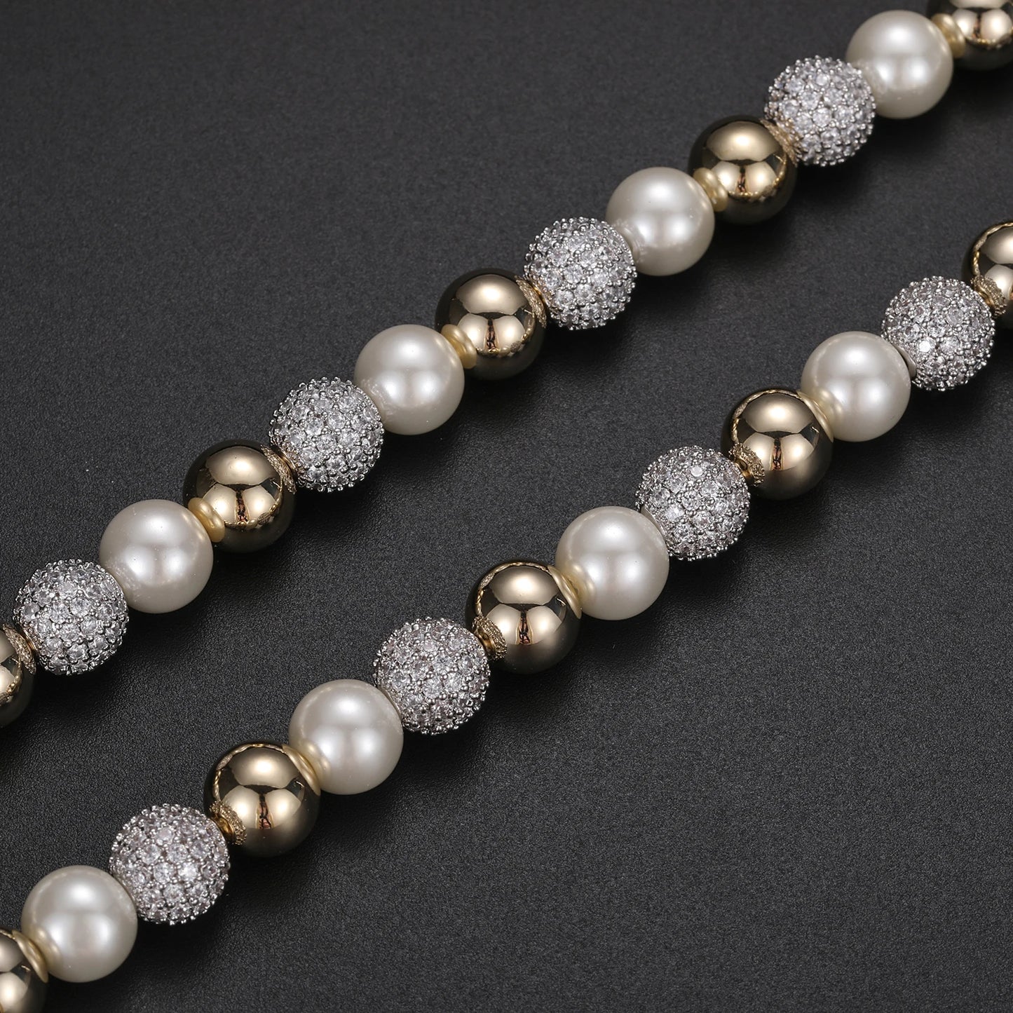 Fashion Imitation Pearl Men Necklace Iced Out Cubic Zircon Ball Hip Hop Bling Fashion Jewelry Rock Party Choker Chain Gifts