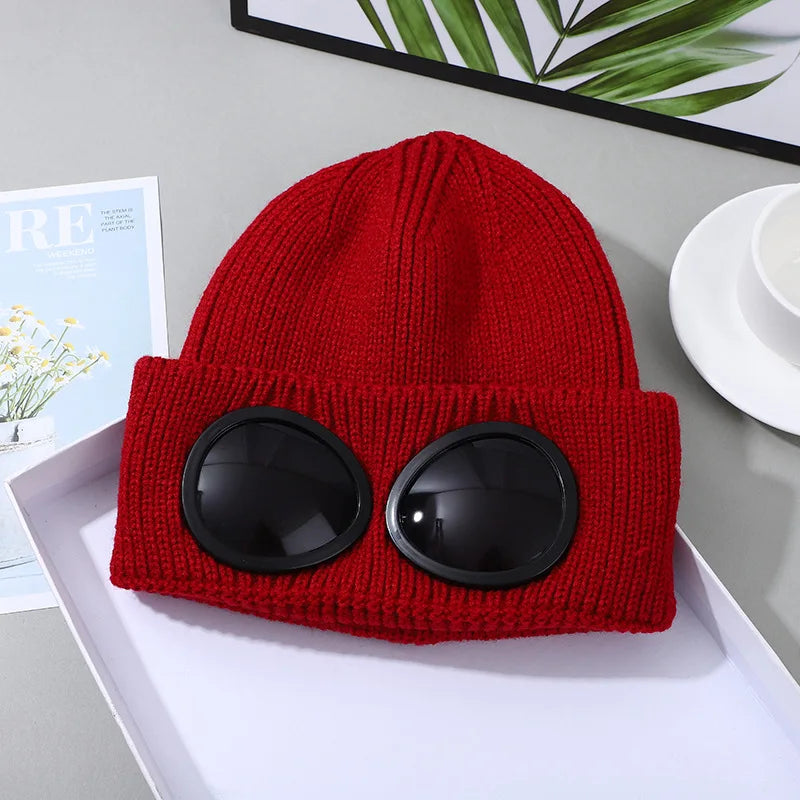 Stretchy Winter Hat Glasses Knitted Hat Windproof Winter Beanie Elastic Soft Warm Anti-slip Ear Protection Unisex Casual Hat