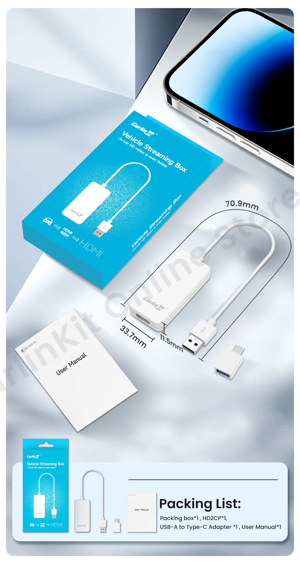 Carlinkit HD2CP Carplay to HDMI Adapter Work for Wired Carplay Xbox Switch Tv Stick Laptop Screen Mirroring Adapter Tv Box