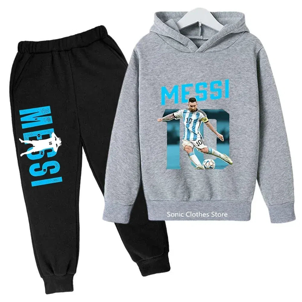 Color: black, Kid Size: 3T - messi avatar printed children's clothing children's autumn and winter hoodies pants 2-piece casual boys and girls suits