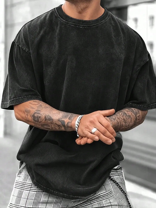 Blank Solid Color Washed Cotton 230GSM Oversized Crew Neck Short Sleeve Basic Unisex Daily Wear Tshirt