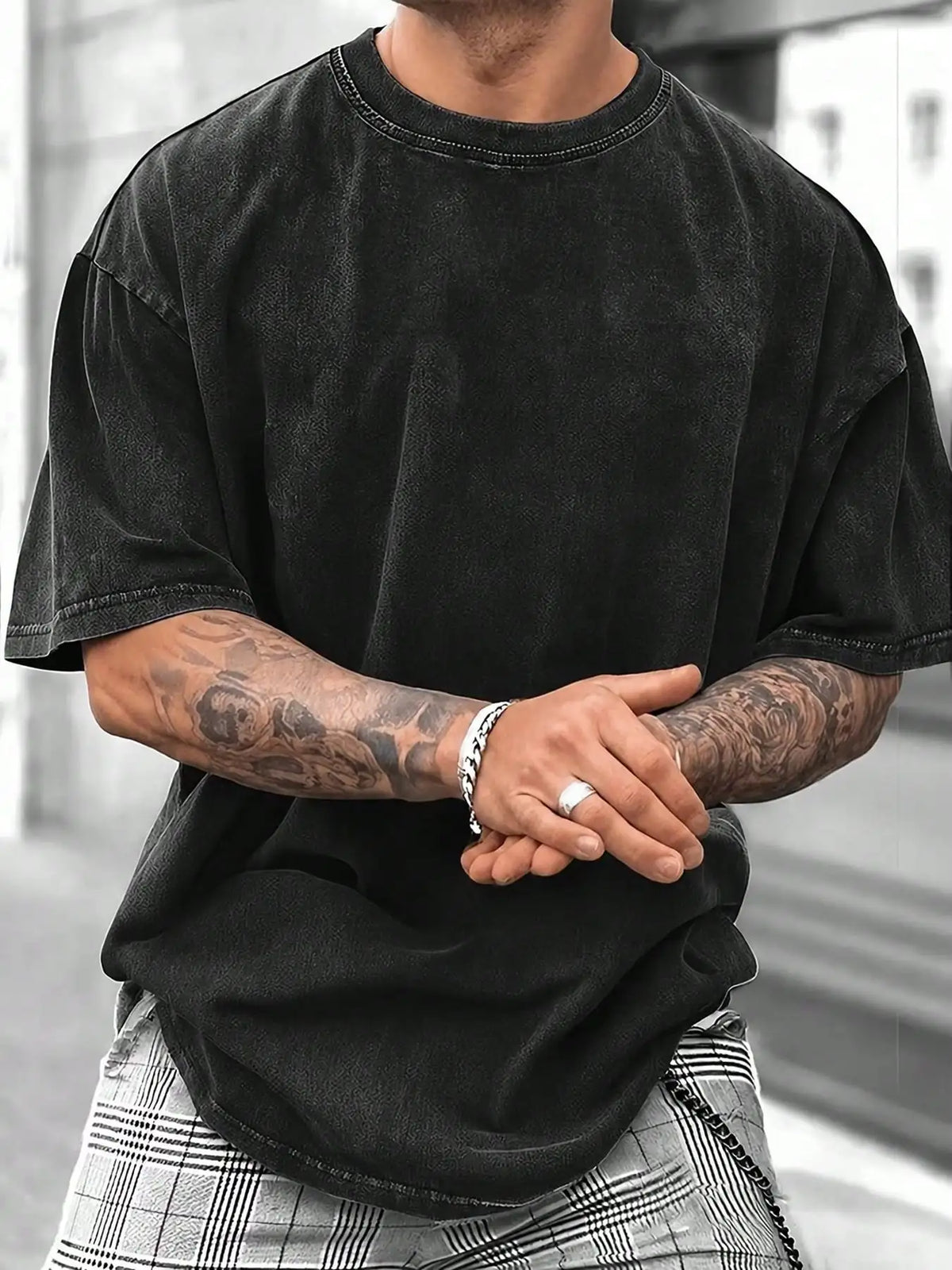 Blank Solid Color Washed Cotton 230GSM Oversized Crew Neck Short Sleeve Basic Unisex Daily Wear Tshirt