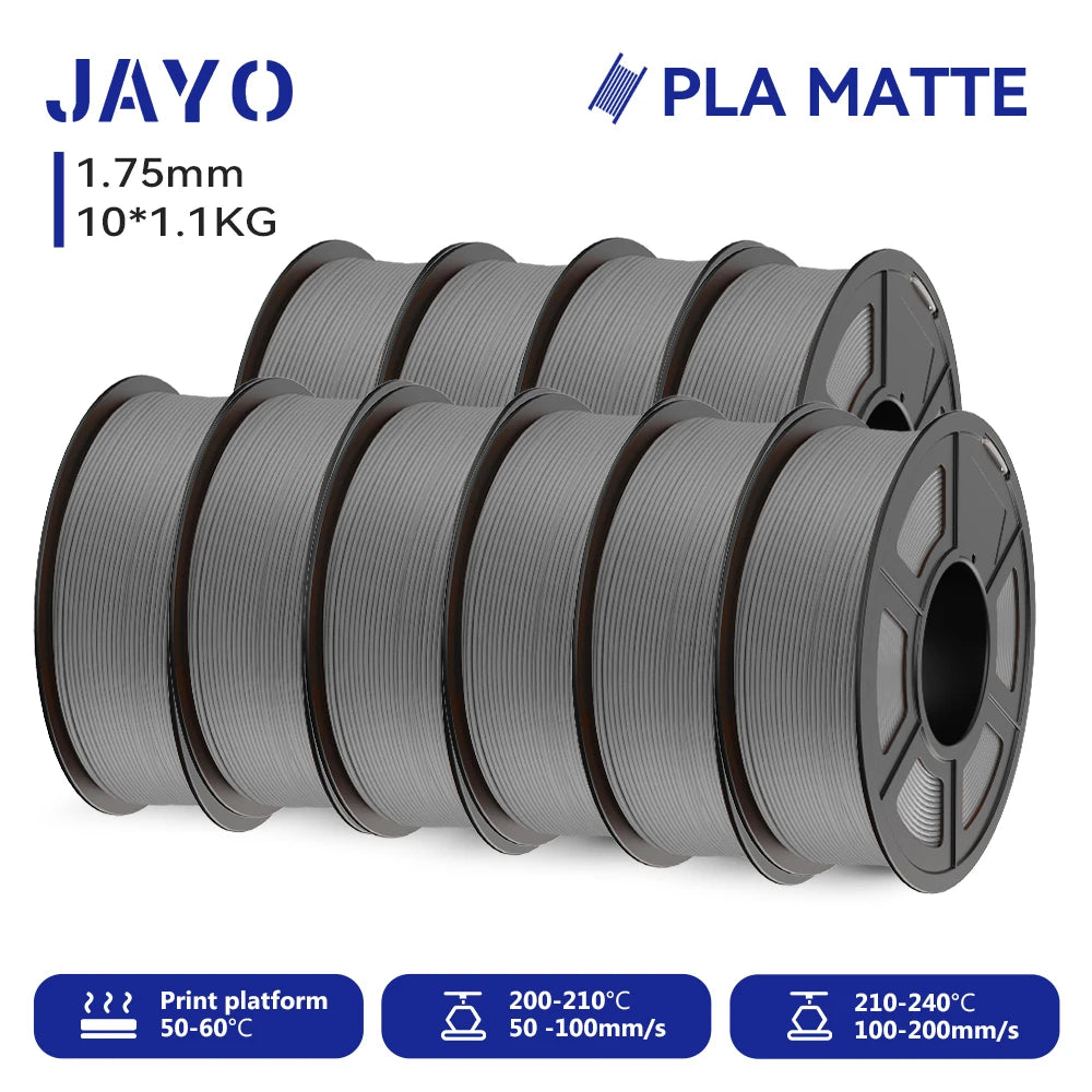 JAYO PLA Matte 3D Printer Filament 1.75mm+/-0.02mm 5/10Rolls 100% No Bubble Non-toxic3D Printing Materials for 3D Printer& Pen