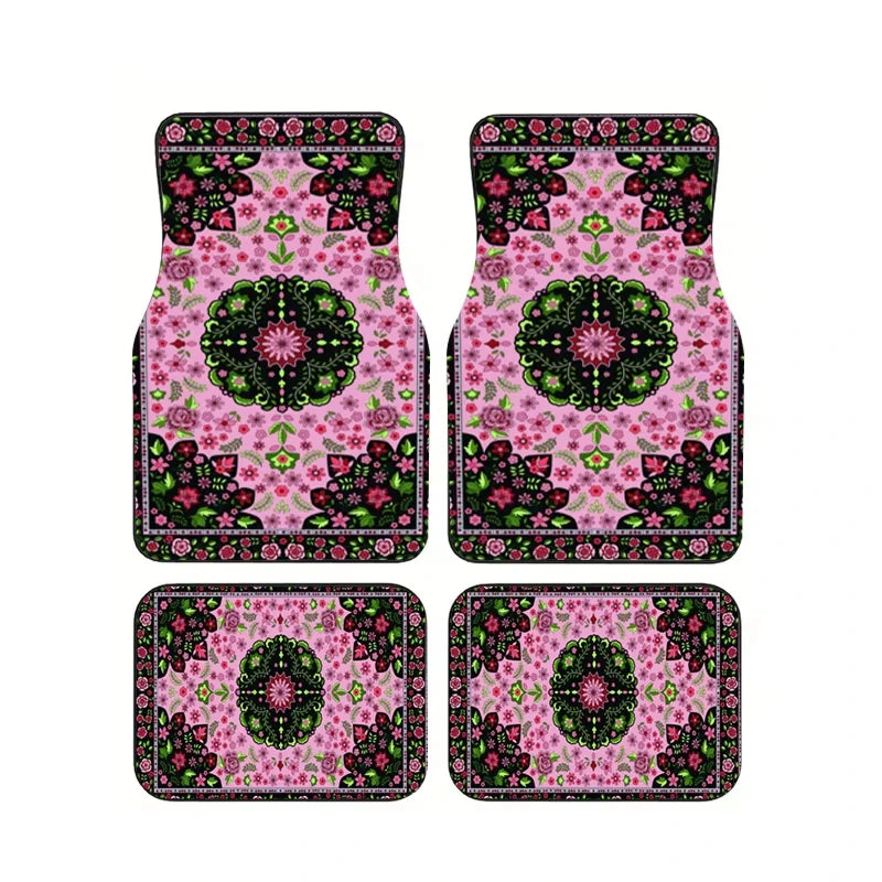 Red Bohemian Paisley Print Car Floor Mats 4Pcs Universal Anti-Slip Auto Carpet Interior Accessories For Women Girls Sedan SUV