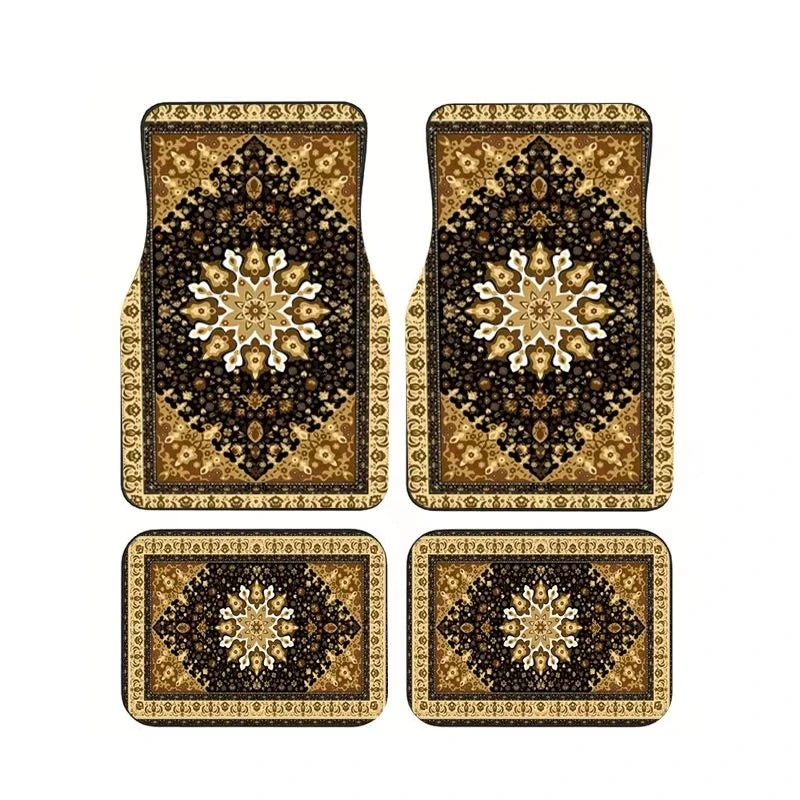 Red Bohemian Paisley Print Car Floor Mats 4Pcs Universal Anti-Slip Auto Carpet Interior Accessories For Women Girls Sedan SUV