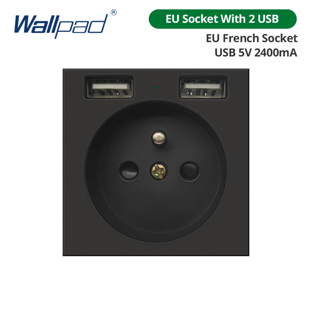 Wallpad Black DIY Module Acrylic Panel With Gold Border Wall Power Socket Electrical Outlet S6 Function Key Free Combination
