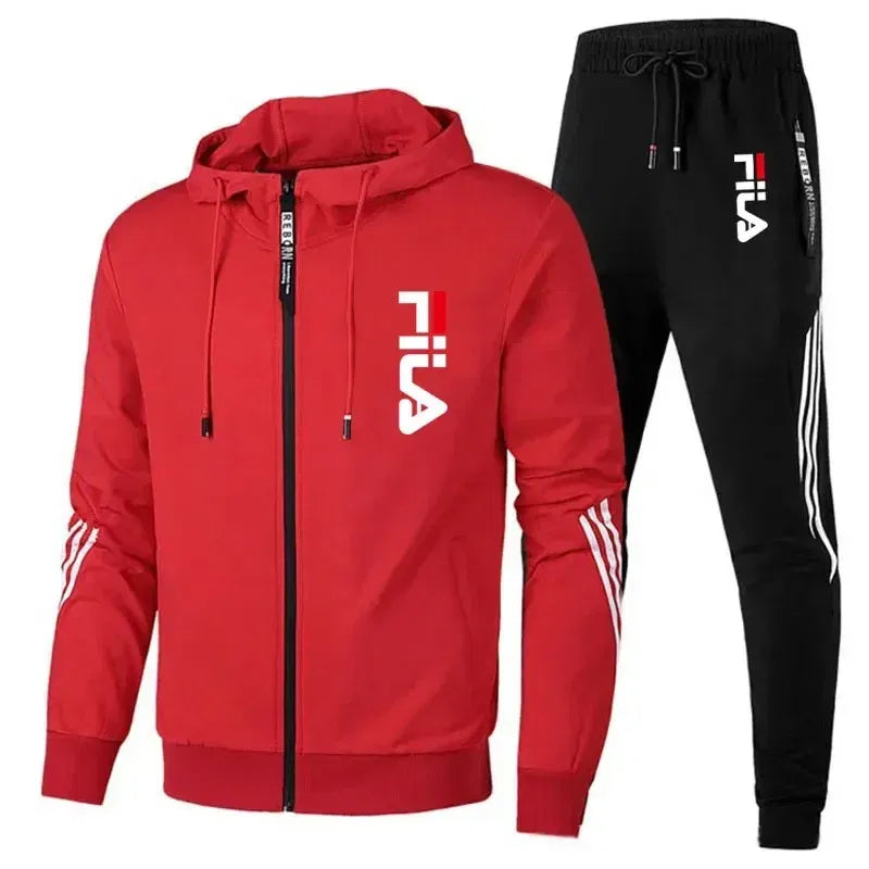 Color: Pink, Size: M, Ships From: CHINA - Men's spring and Fall outdoor zipper jacket + sweatpants jogging set Casual basketball fitness two-piece set