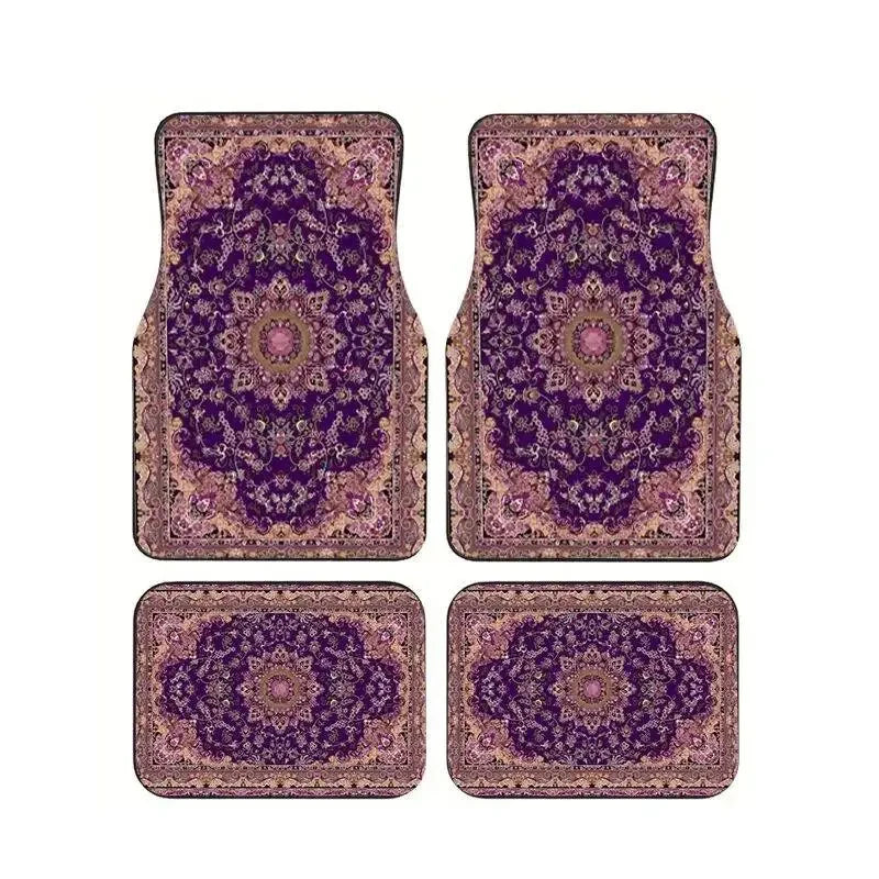 Red Bohemian Paisley Print Car Floor Mats 4Pcs Universal Anti-Slip Auto Carpet Interior Accessories For Women Girls Sedan SUV