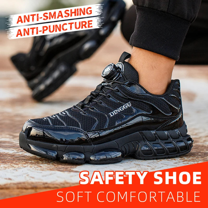 Men's Steel Toe Safety Work Shoes, Lightweight Breathable Anti‑Puncture Anti‑Slip Industrial Labor Protection Work Shoes for Construction Warehouse