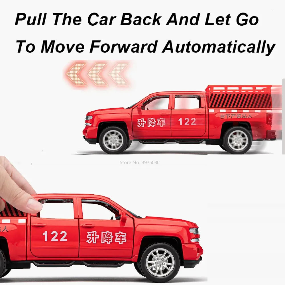 1/32 High Altitude Operation Lifting Car Car Model Alloy Diecast with Sound Light Pull Back Function Toy Vehicle Collect Gifts