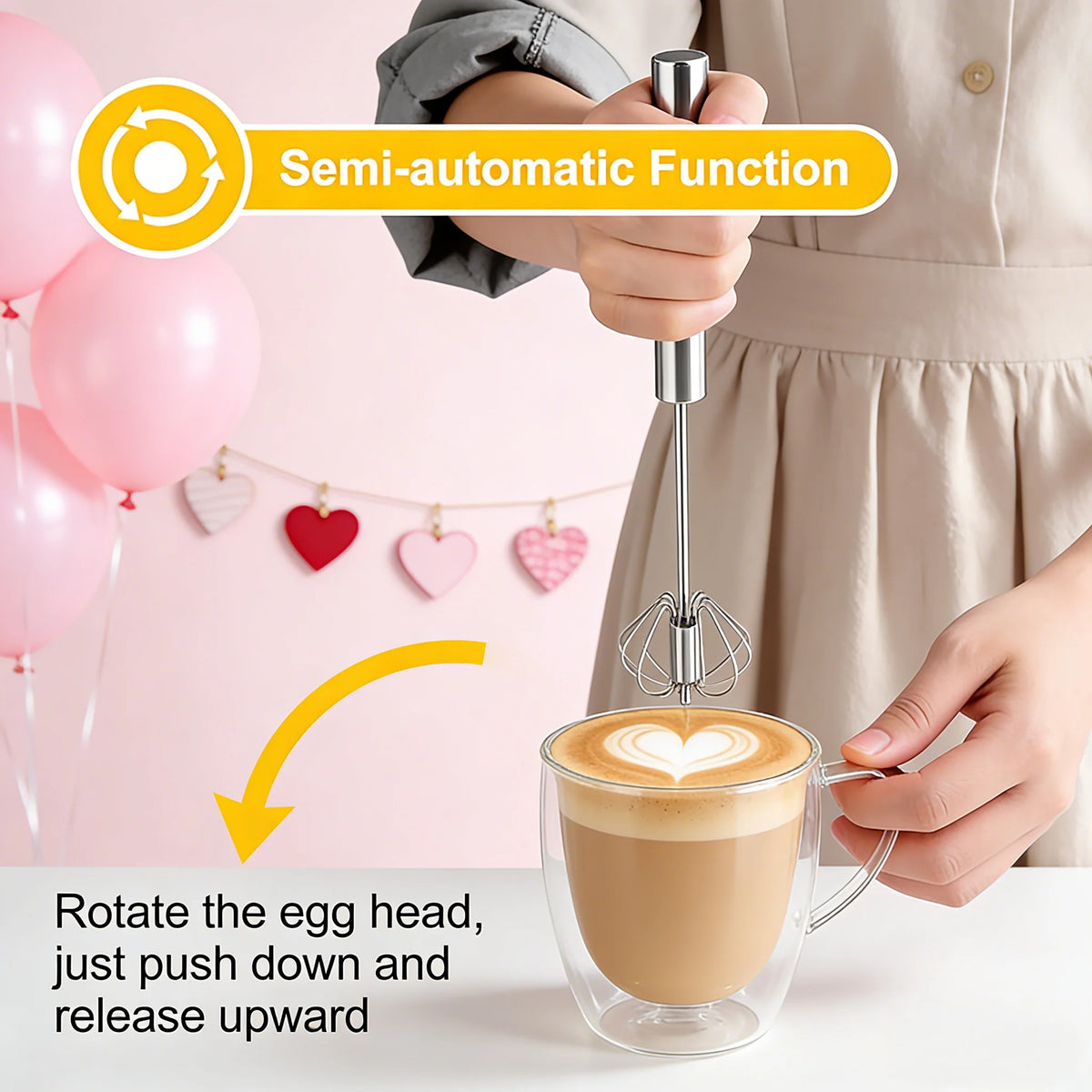 One Press Mini Handheld Milk Frother Portable Electric Egg Beater Home Baking Coffee Making Valentine Gift