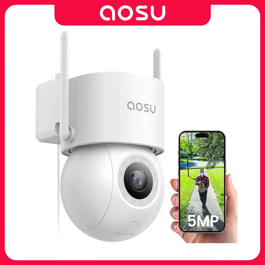AOSU 5MP WiFi Camera Outdoor 360° View PTZ Smart Security Camera Auto Tracking 2-way Audio Wireless CCTV Camera Support Alex