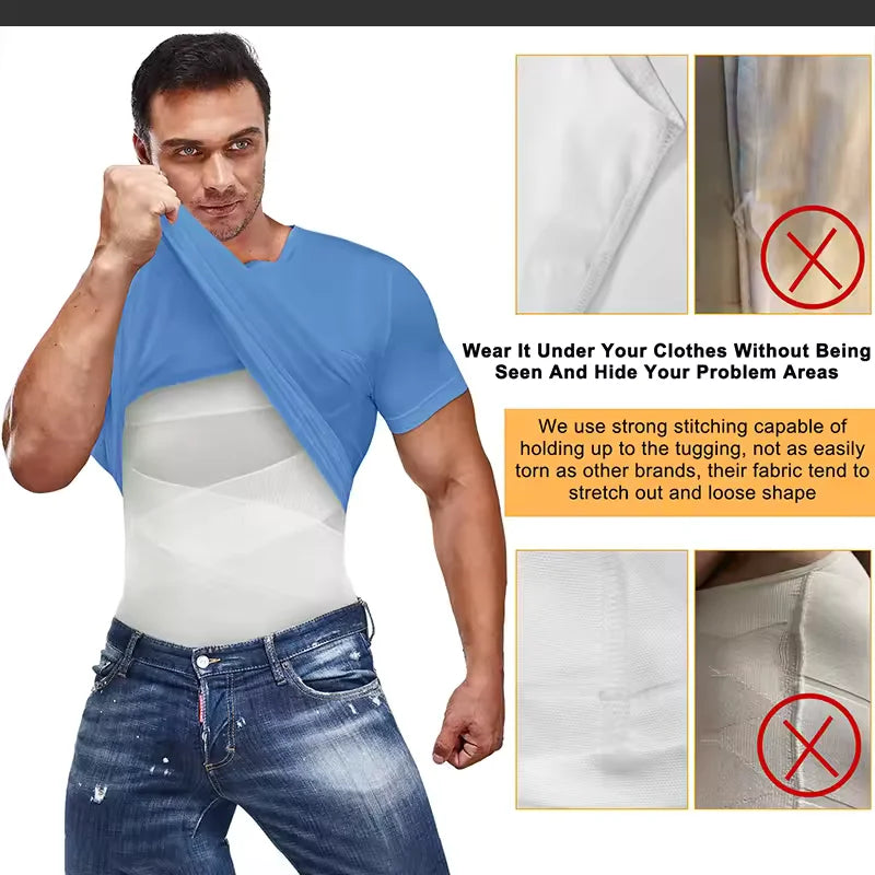 Men's Shapewear Tank Top Gynomastica Sleeveless Vest Cross Mesh SuitCompression Shirt for Men Slimming Undershirt Tummy Control Body Shaper Breathable Waist Trainer Underwear Soft Back Support Fitness