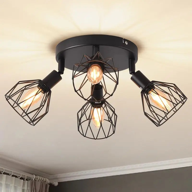 LED Ceiling Light Fixture Black Iron Farmhouse Kitchen Dining Table Hallway Bathroom Bedroom E14 Lamp holder Ceiling Light
