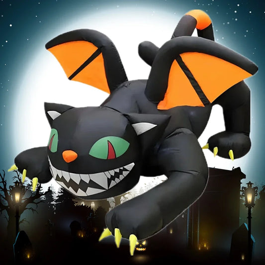 1.8M Black Cat Halloween Inflatable Toy Decoration Built-in LED Lights Inflatable Model Outdoor Ornament Party Garden Decor Toy
