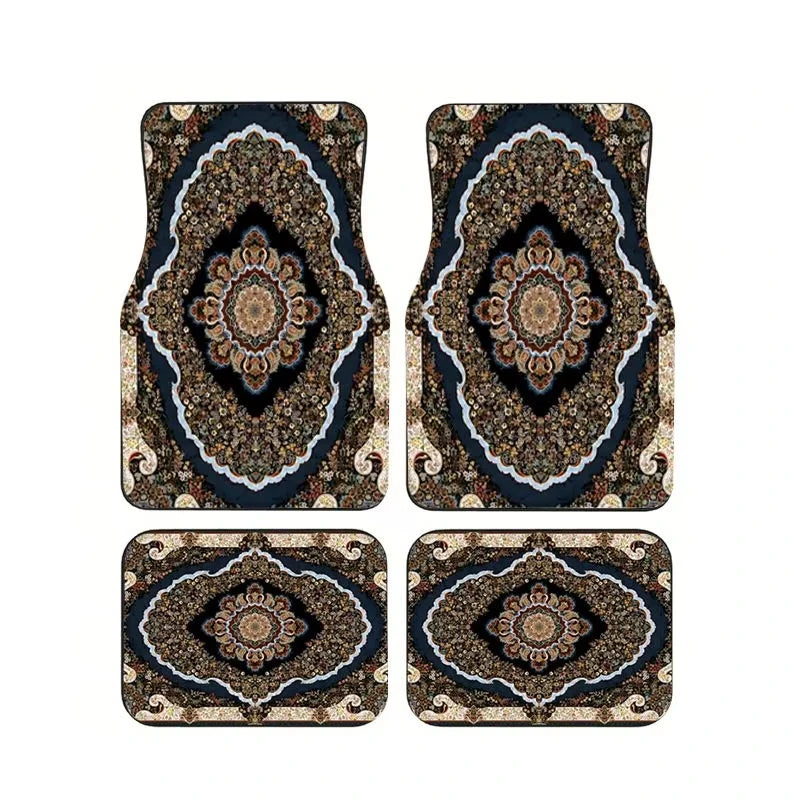 Red Bohemian Paisley Print Car Floor Mats 4Pcs Universal Anti-Slip Auto Carpet Interior Accessories For Women Girls Sedan SUV