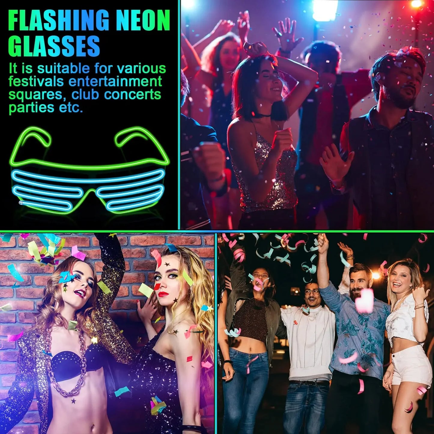 LED Wireless Glow-in-the-dark Glasses, Neon Twinkling Sunglasses, Suitable for Halloween, Christmas, Carnival Party