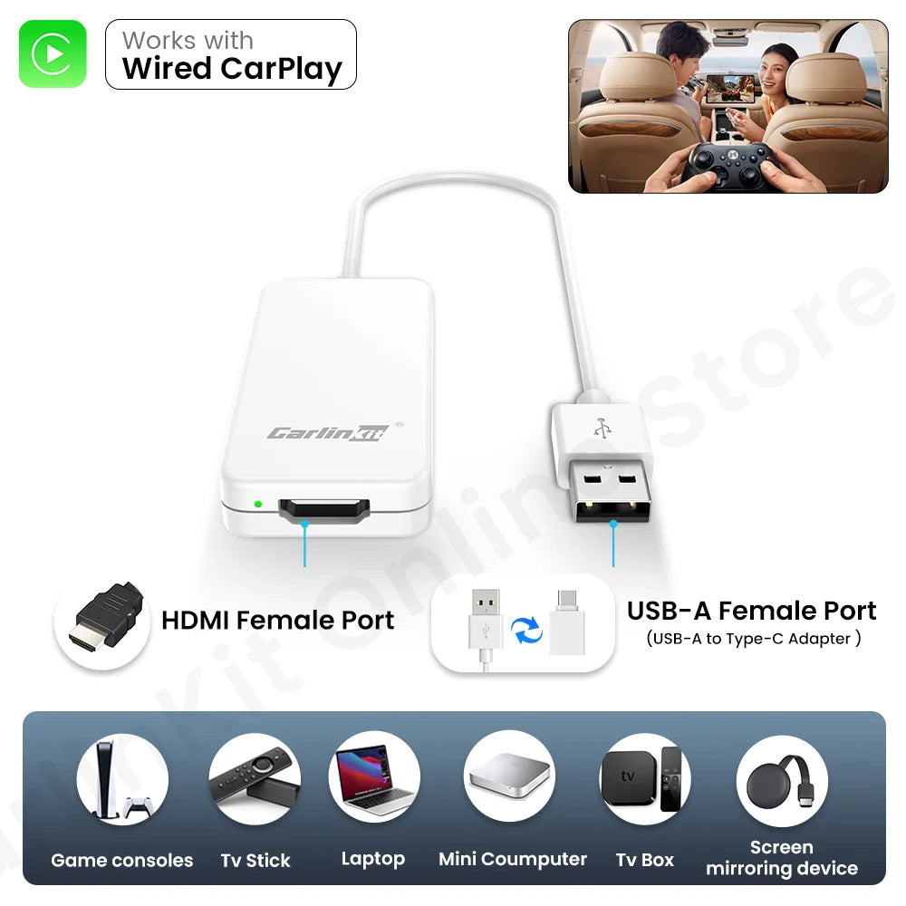 Carlinkit HD2CP Carplay to HDMI Adapter Work for Wired Carplay Xbox Switch Tv Stick Laptop Screen Mirroring Adapter Tv Box