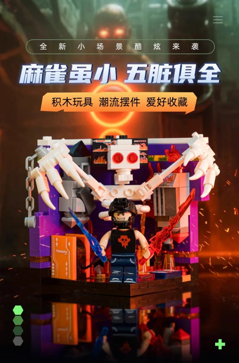 Scene Building Blocks Mini Small Particles Surfing Adventure Exploration Series Model Ornaments Splicing Toys Halloween Gift