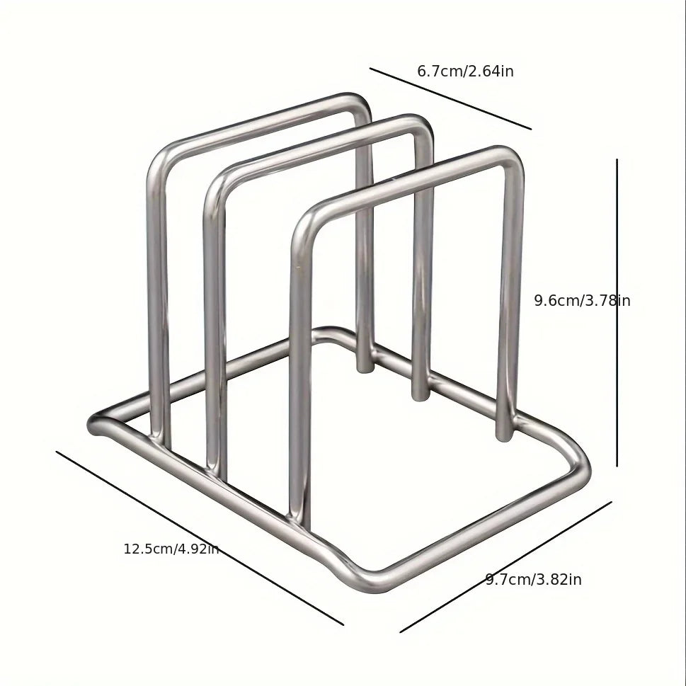 1pc Space-Saving Stainless Steel Pot Lid and Cutting Board Organizer Combo - Heavy-Duty Countertop Rack, Kitchen Organizer