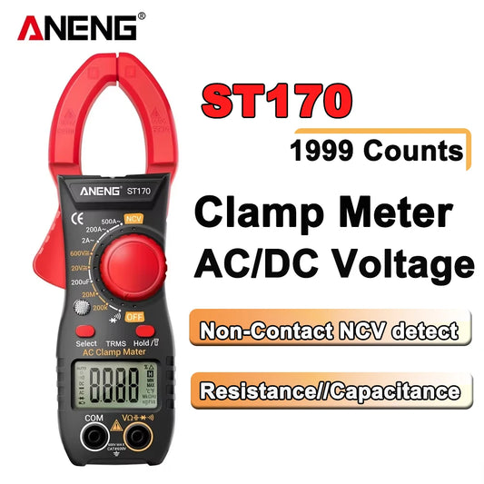 ANENG ST170 Digital Clamp Meter Multimeter 500A AC Current AC/DC Voltage Tester Resistance Capacitance Diode Test NCV Large Screen Flashlight Auto Power Off Electrician Tools
