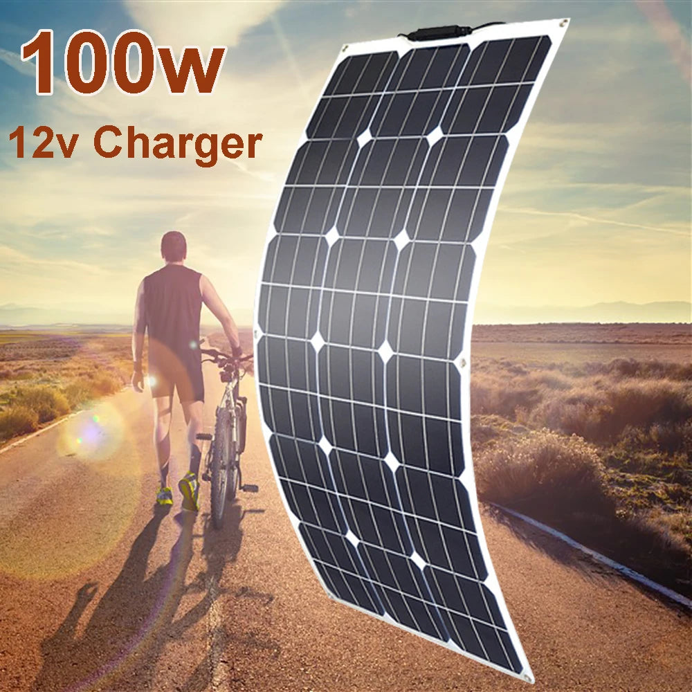 solar panel 200w 100w 12v battery charger flexible photovoltaic panel mono cell camper RV home roof balcony waterproof freeship