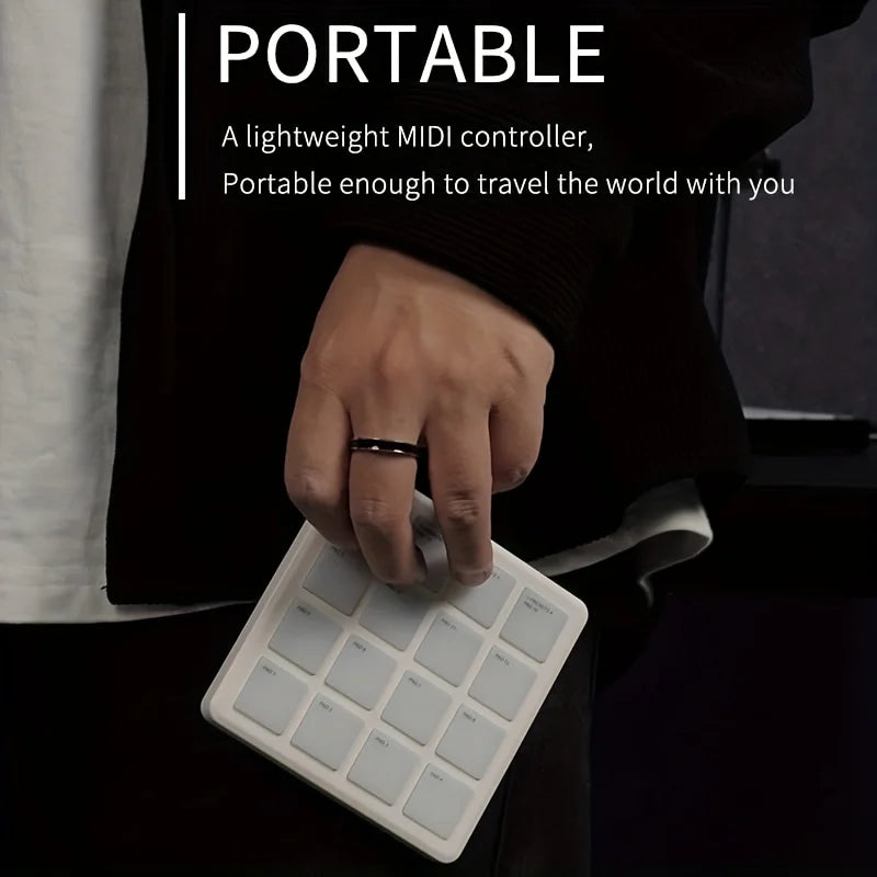 M-VAVE 16-Key RGB Backlit MIDI Pad—Portable Music Production Controller Available in Black and White—Music Production, Electronic Drum Triggering, and DJ Equipment