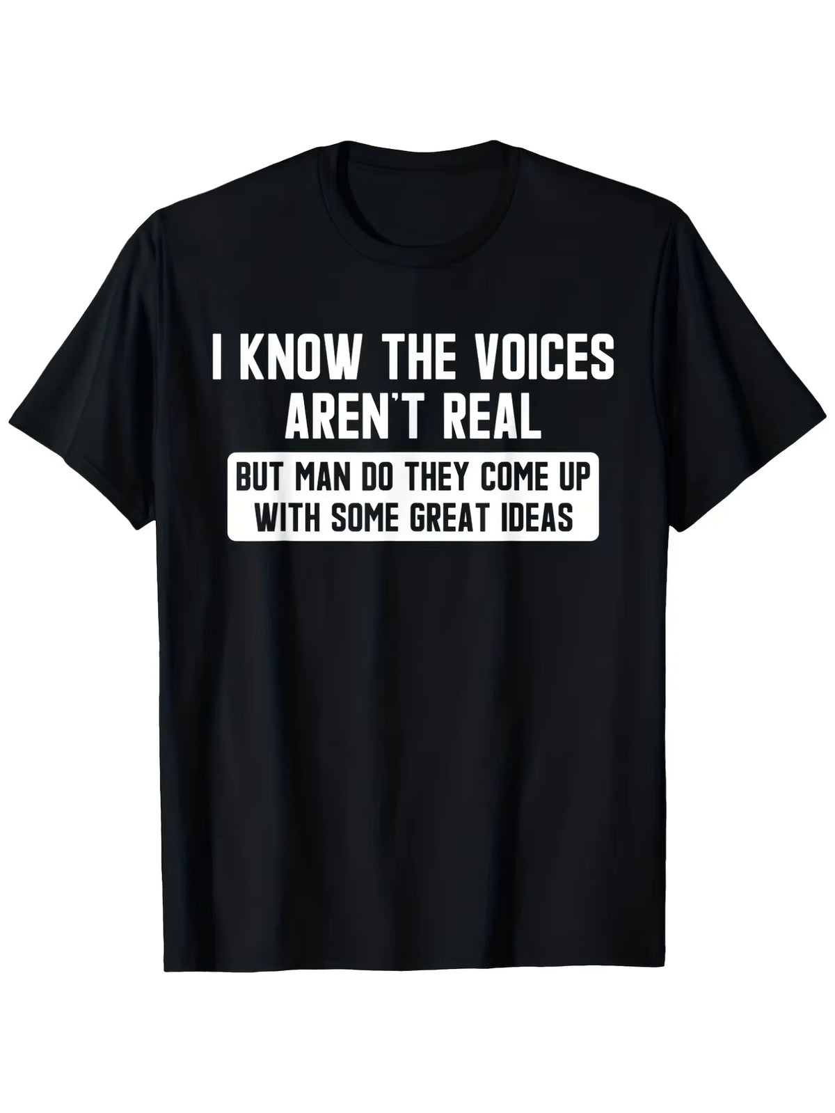 Plus Size - I Understand Those Voices Don'T Actually Exist. Humorous T-Shirt, Featuring a Retro, Quirky Humor Style, Printed with Slogans about Mental Health Issues. Suitable for Casual And Outdoor Wear, Available in Larger S
