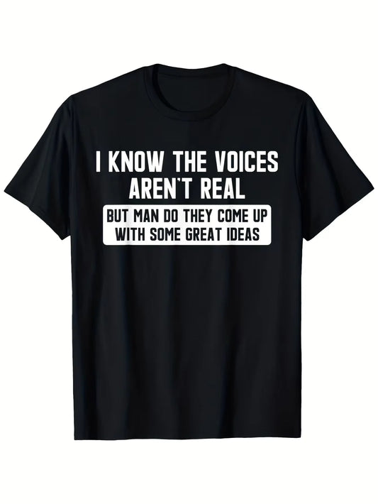 Plus Size - I Understand Those Voices Don'T Actually Exist. Humorous T-Shirt, Featuring a Retro, Quirky Humor Style, Printed with Slogans about Mental Health Issues. Suitable for Casual And Outdoor Wear, Available in Larger S