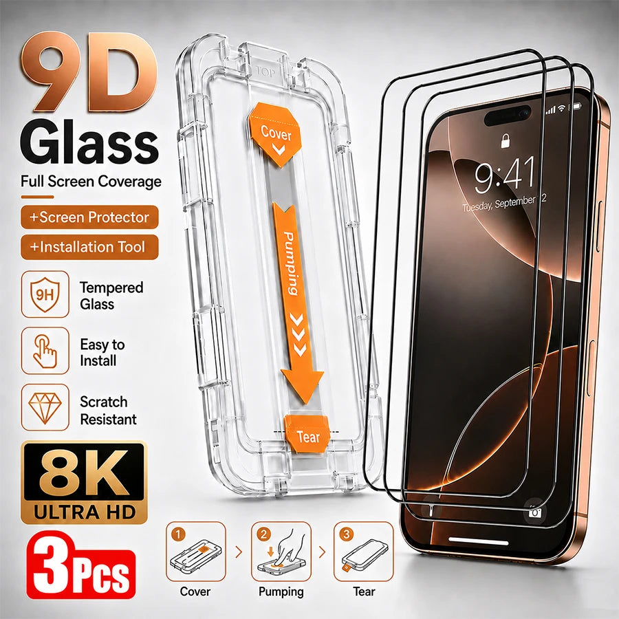 HD Tempered Glass Screen Protector with Installation Tool, Full Coverage Ultra Clear Scratch Resistant Screen Protector, Easy Installation, Compatible with iPhone 18/17/16/15/14/13/12 Pro Max/Pro/Plus/Air
