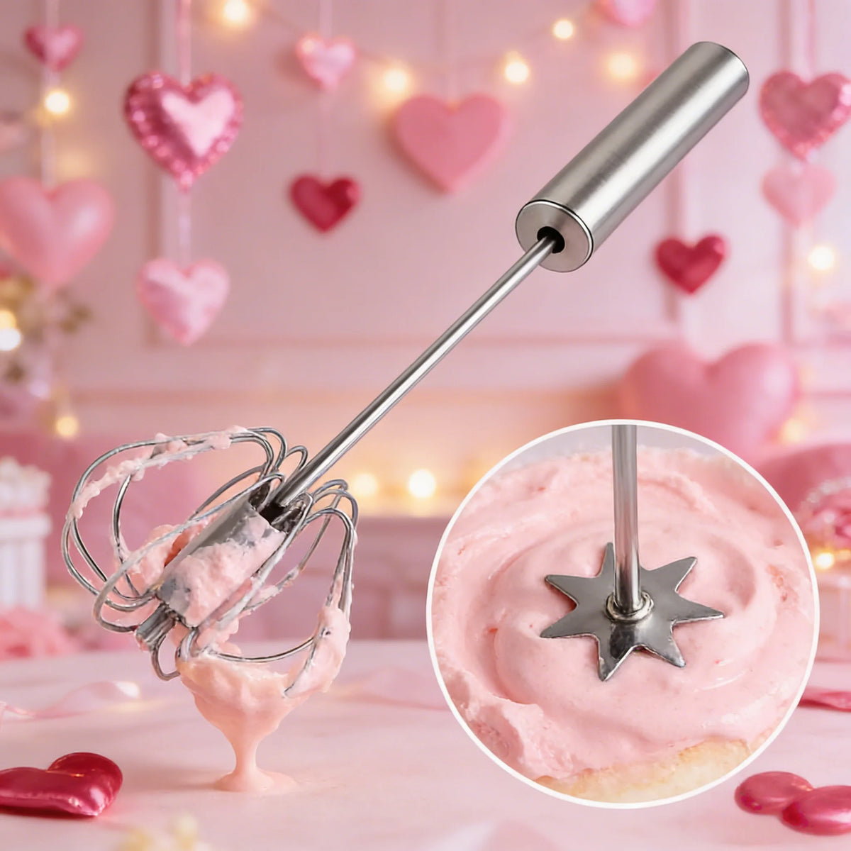 One Press Mini Handheld Milk Frother Portable Electric Egg Beater Home Baking Coffee Making Valentine Gift
