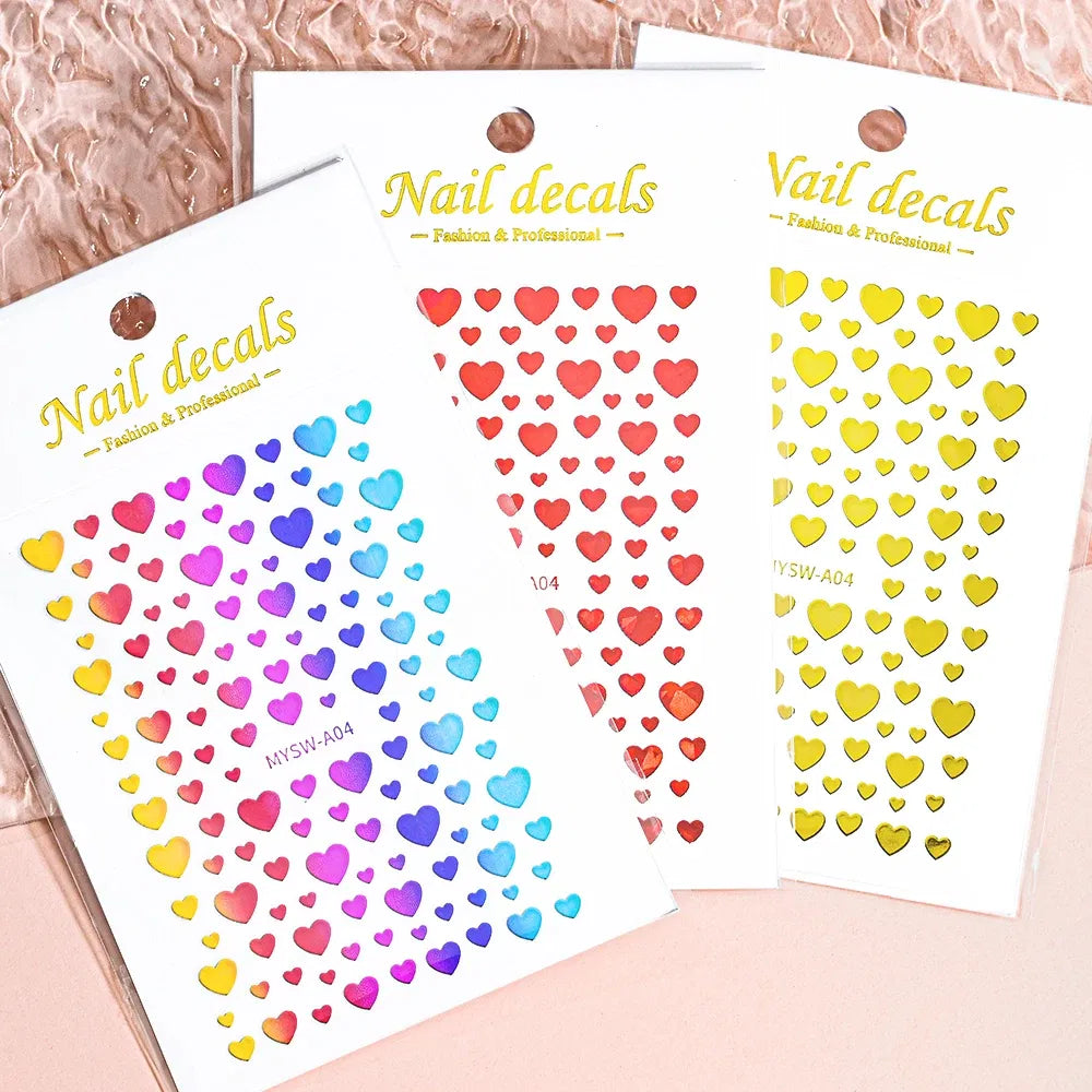 Color: WHITE - 1Pcs 3D Heart Love Nail Sticker Laser Colorful Self-Adhesive Slider Decals 8*10cm Valentines Day Sticker for Nail Decorations #N