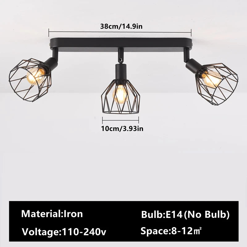 LED Ceiling Light Fixture Black Iron Farmhouse Kitchen Dining Table Hallway Bathroom Bedroom E14 Lamp holder Ceiling Light