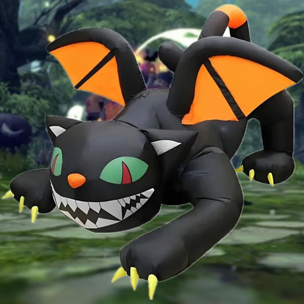 1.8M Black Cat Halloween Inflatable Toy Decoration Built-in LED Lights Inflatable Model Outdoor Ornament Party Garden Decor Toy