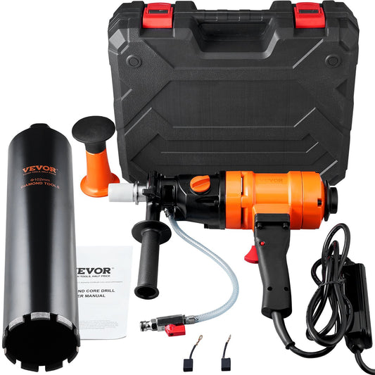 Diamond Core Drilling Machine, 4in Handheld Wet Concrete Core Drill Rig, 1100-2400RPM Two Speed & 1-1/4" Thread & 2 Bubble Levels, 3-4in Drilling Diameter for Concrete Brick Block Stone, 1500W - American Smart