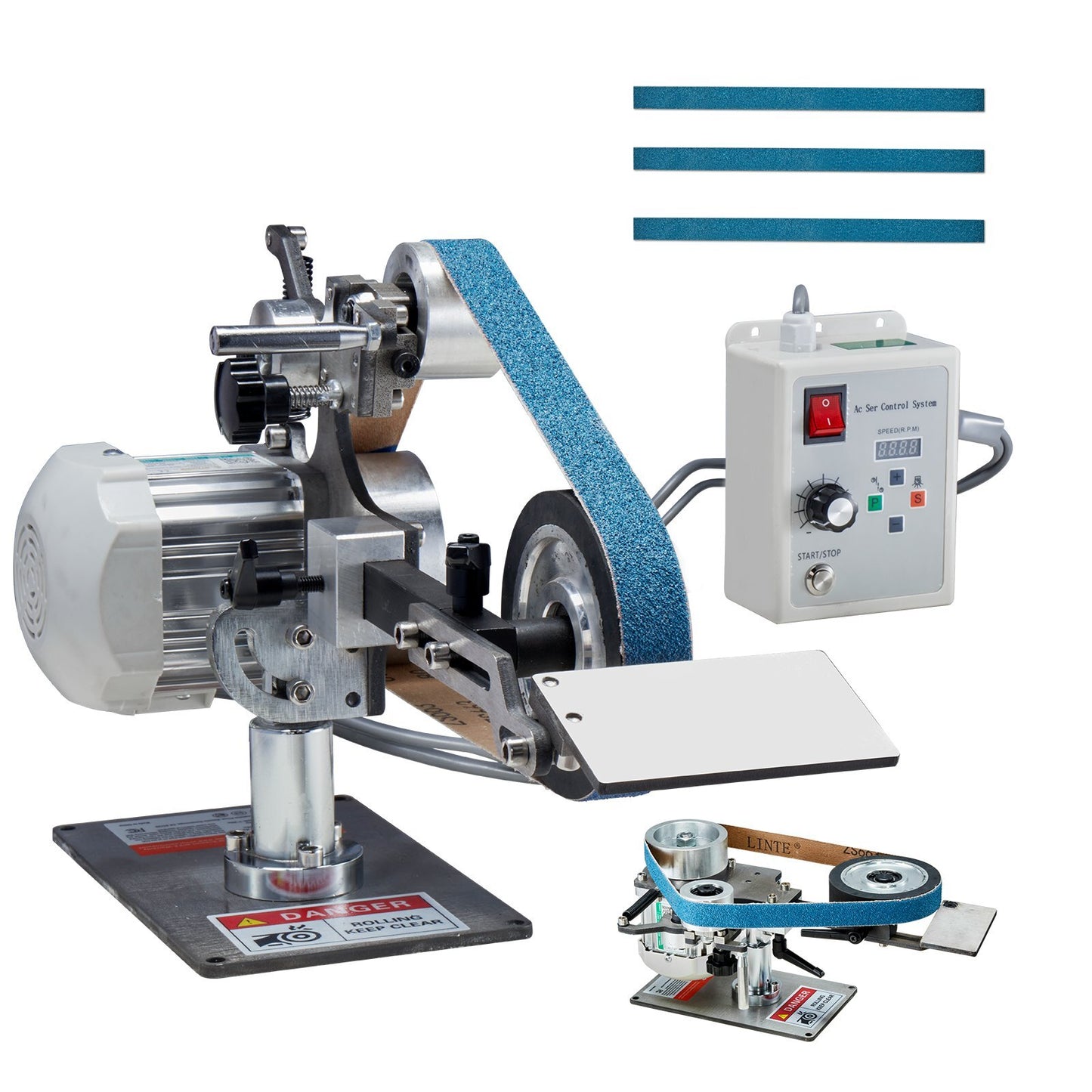 Belt Grinder Sander, 30 x 1-Inch Variable Speed Belt Polisher with VFD, 550W Polishing Grinding Machine with 2 Grinding Moulds & 3PCS Sanding Belts for Metalworking, Knife Making - American Smart