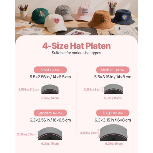 Hat Heat Press Machine, with 4pcs Interchangeable Platens, Precise Temperature and Time Control, Hat Press for HTV Iron On and Sublimation Projects, for Caps, Headbands, Cuffs, Face Masks, Pink - American Smart