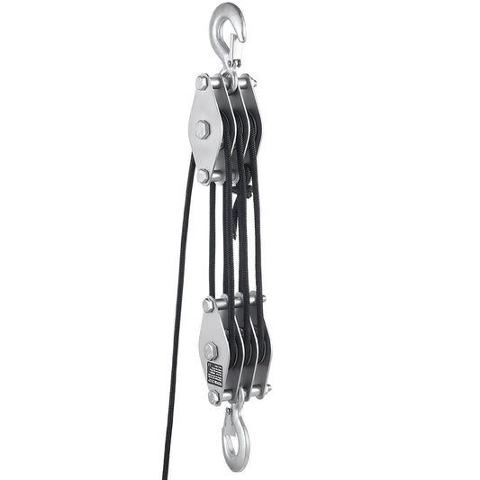 4400 lbs Breaking Strength 100 FT Rope Pulley Hoist, 5:1 Lifting Power Heavy Duty Pulley System with 2pcs Soft Loops, Metal Wheels Bearing Structure, Block and Tackle for Lifting Heavy Objects - American Smart