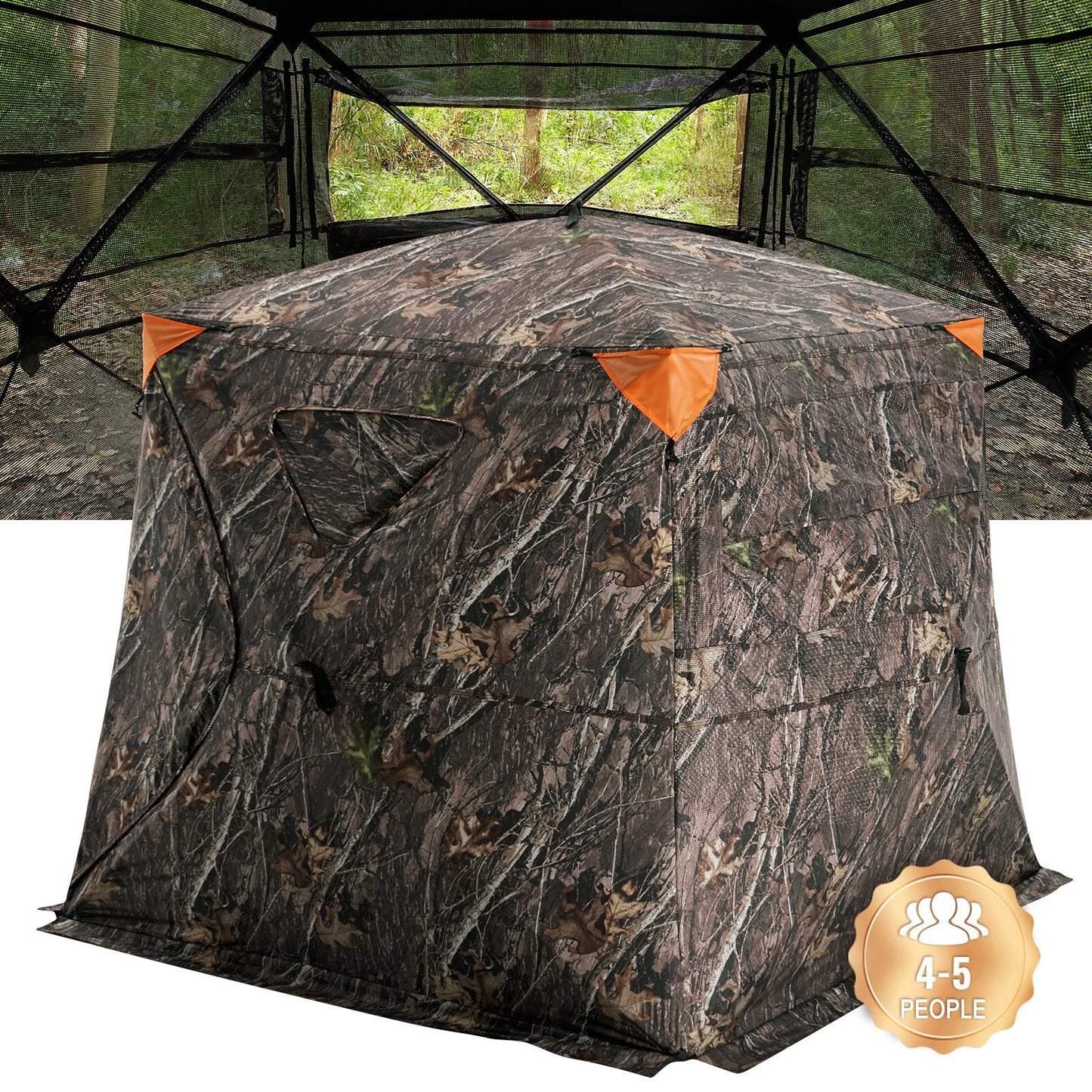 Hunting Blind, 270? See Through Ground Blind, 4-5 Person Pop Up Deer Blind for Hunting with Carrying Bag, Portable Resilient Hunting Tent, One-Way See-Through Mesh for Turkey and Deer Hunting - American Smart