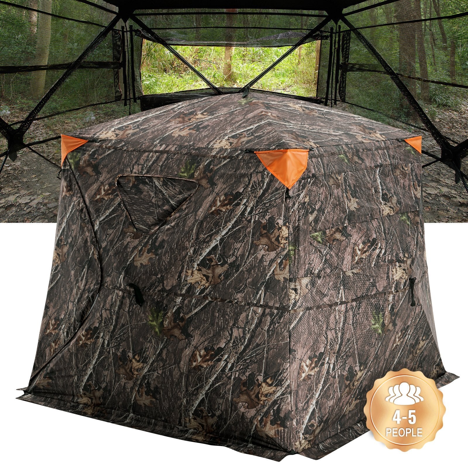 Hunting Blind, 270? See Through Ground Blind, 4-5 Person Pop Up Deer Blind for Hunting with Carrying Bag, Portable Resilient Hunting Tent, One-Way See-Through Mesh for Turkey and Deer Hunting - American Smart