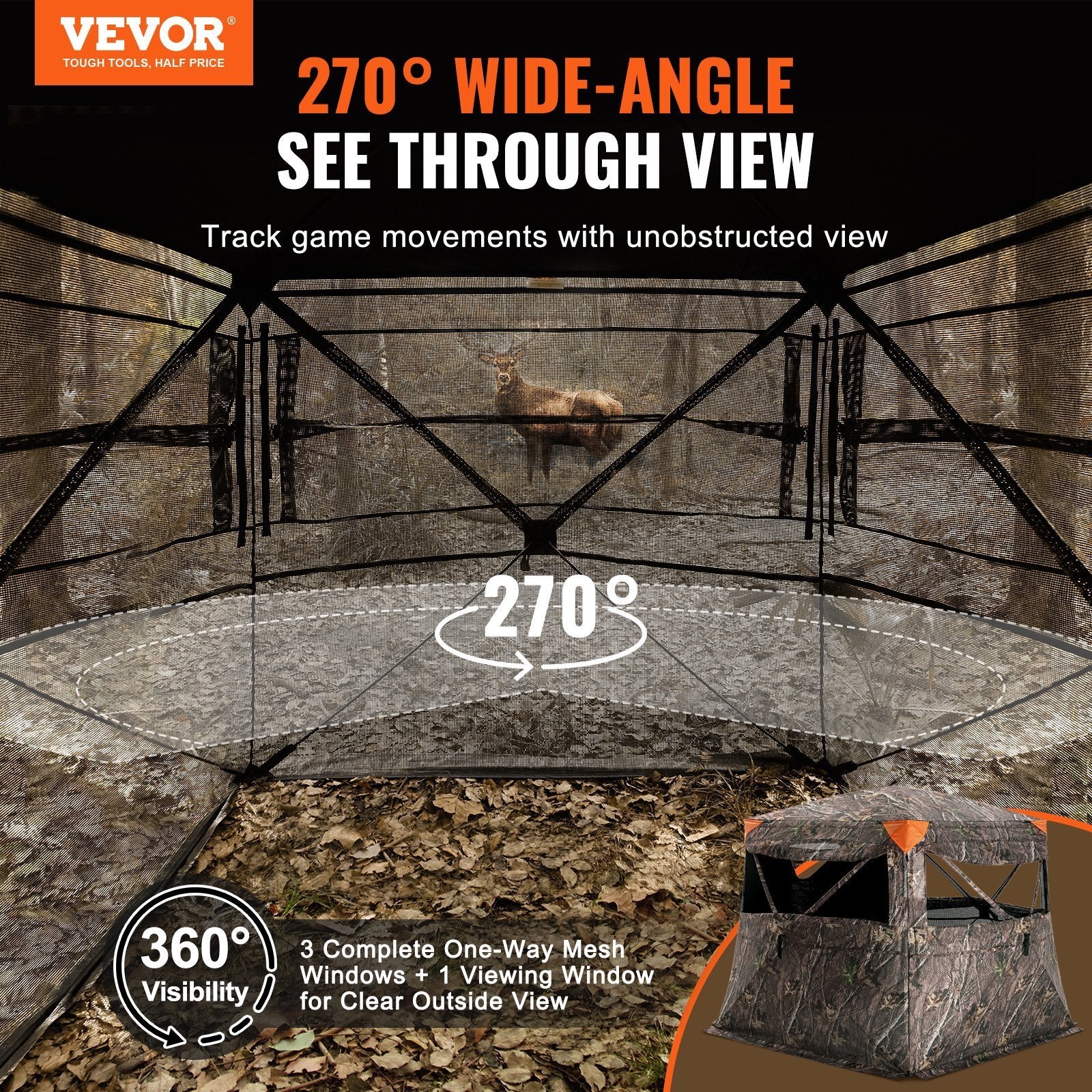 Hunting Blind, 270? See Through Ground Blind, 4-5 Person Pop Up Deer Blind for Hunting with Carrying Bag, Portable Resilient Hunting Tent, One-Way See-Through Mesh for Turkey and Deer Hunting - American Smart