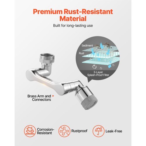1080? Swivel Faucet Extender, 2 Sprayer Modes Sink Water Faucet Aerator Extension, Kitchen Bathroom Rotatable Spray Attachment with Brass Robotic Arm, Rotating Splash Filter Wash Hand/Hair/Face