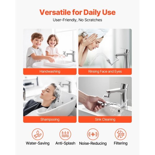 1080? Swivel Faucet Extender, 2 Sprayer Modes Sink Water Faucet Aerator Extension, Kitchen Bathroom Rotatable Spray Attachment with Brass Robotic Arm, Rotating Splash Filter Wash Hand/Hair/Face