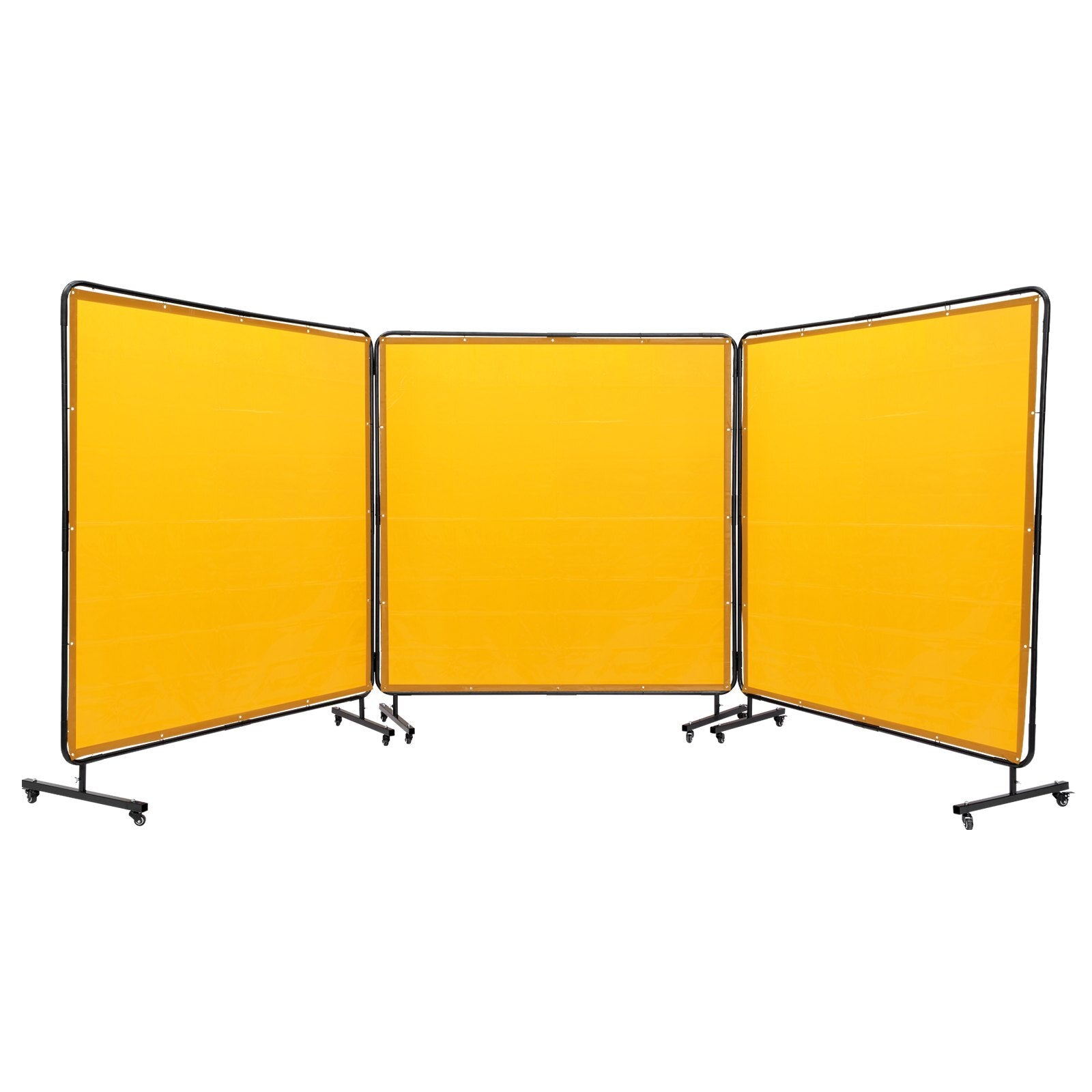 Welding Screen with Frame, 6' x 6' 3 Panel Welding Curtain Screens, Flame-Resistant Vinyl Welding Protection Screen on 12 Swivel Wheels (6 Lockable), Moveable & Professional for Workshop, Yellow - American Smart