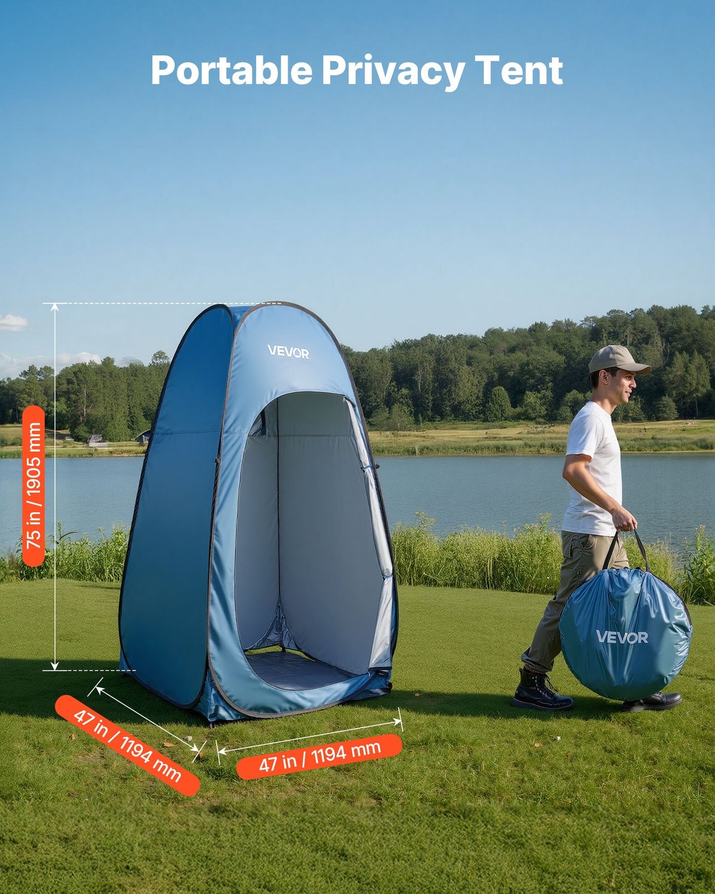 Pop up Shower Tent, Instant Portable Privacy Tent Changing Room with Shower Bag, Ground Stakes, Ropes, Carry Bag, 190T Polyester with Silver Coating, Quick Setup, for Camping, Beach, Fishing - American Smart