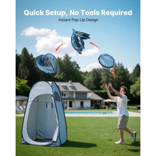 Pop up Shower Tent, Instant Portable Privacy Tent Changing Room with Shower Bag, Ground Stakes, Ropes, Carry Bag, 190T Polyester with Silver Coating, Quick Setup, for Camping, Beach, Fishing - American Smart