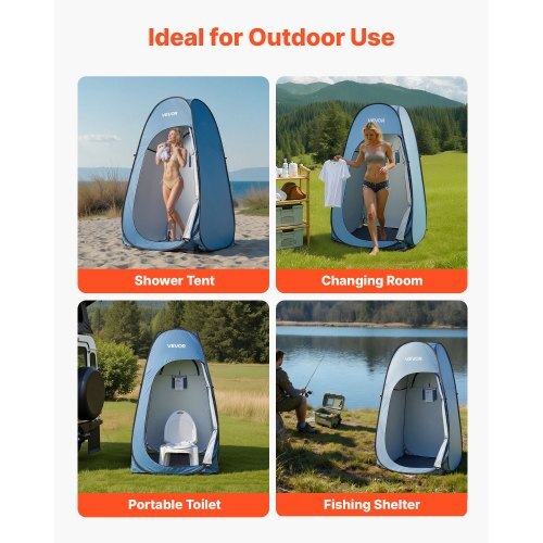 Pop up Shower Tent, Instant Portable Privacy Tent Changing Room with Shower Bag, Ground Stakes, Ropes, Carry Bag, 190T Polyester with Silver Coating, Quick Setup, for Camping, Beach, Fishing - American Smart